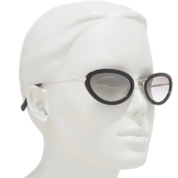 Miu Miu Oval Skinny Sunglasses Mu 58us 1ab 5o0 Black Silver/Grey NWT - Picture 7 of 15